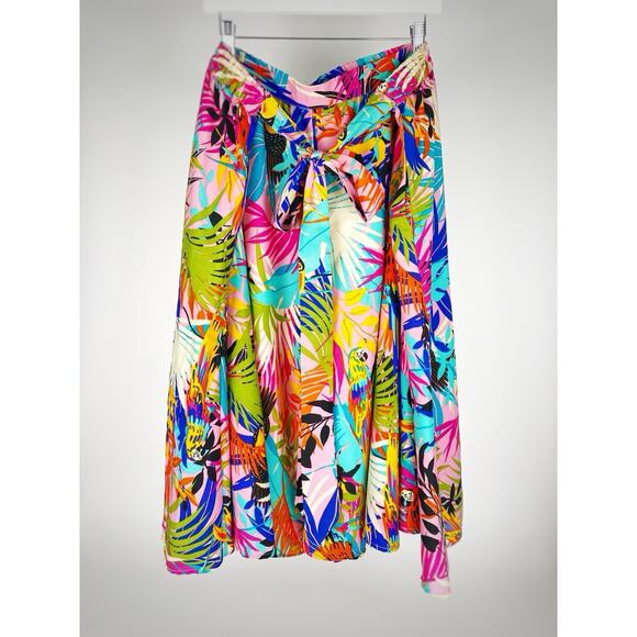 ASHLEY STEWART Tropical Parrots Skirt Rainbow Pockets Pinup Retro Womens Plus 4X - Picture 2 of 9
